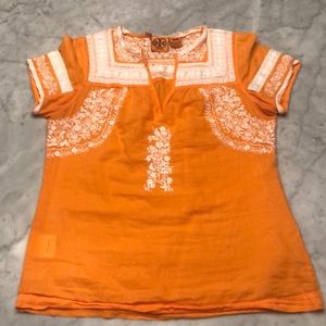 Tory Burch tunic- size 2 embroidered orange/white